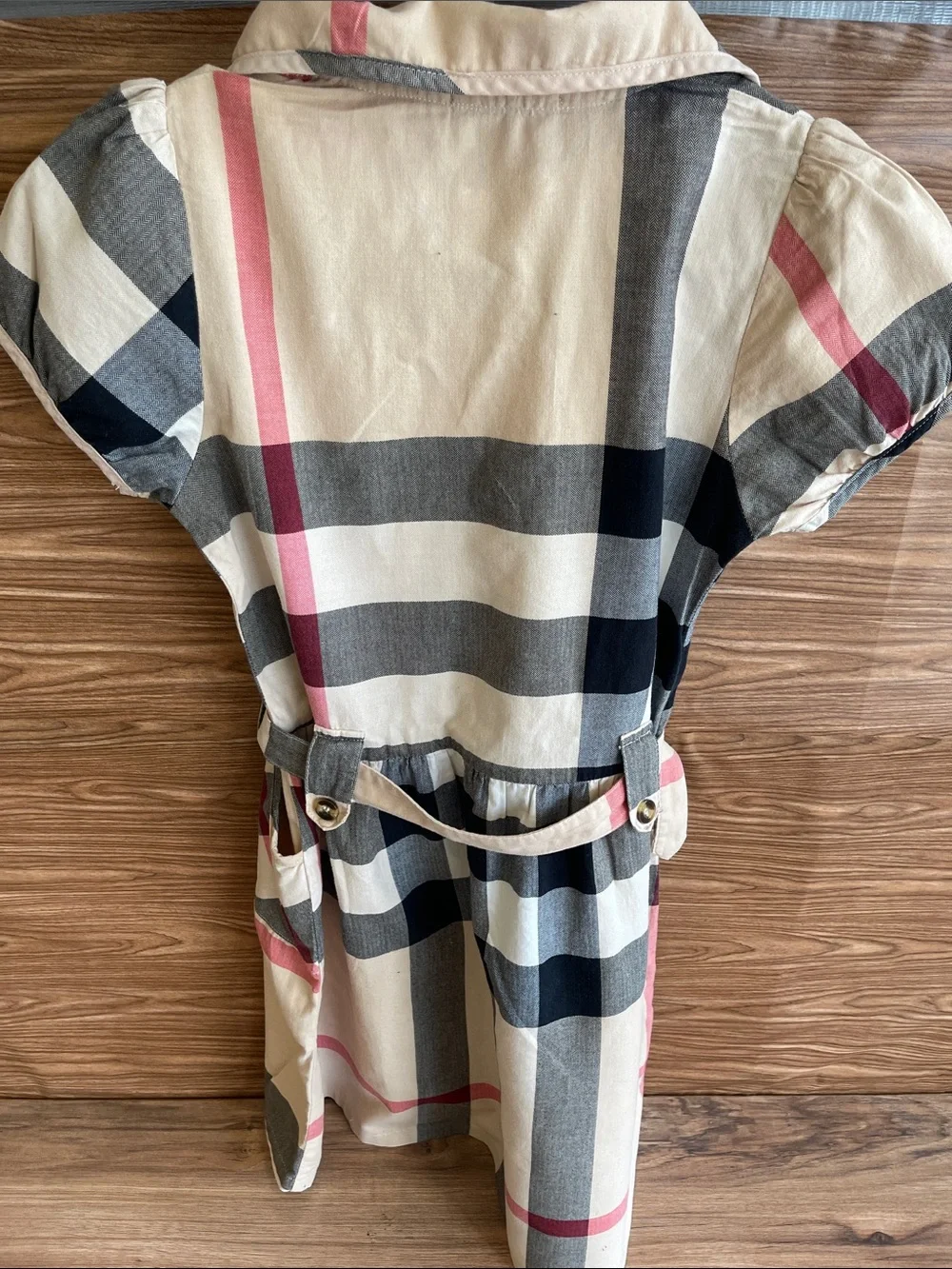 Pre-owned Burberry Beige, Black & Pink Plaid Short Sleeve Shirt Dress